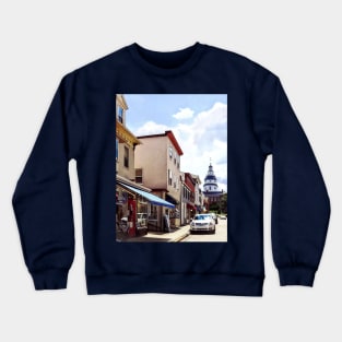 Annapolis MD - Shops on Maryland Avenue and Maryland State House Crewneck Sweatshirt